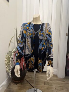 Navy & Blue Printed Open-Front Cardigan Sweater